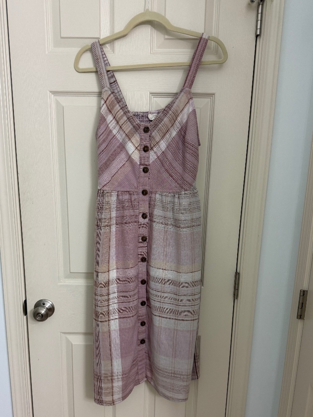 Universal Thread Plaid Button-Front Midi Sundress Pink Neutral